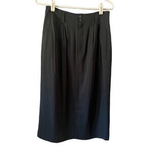 Liz Sport by Liz Claiborne Vintage Black Midi Skirt size 10 Pleated Front 90's